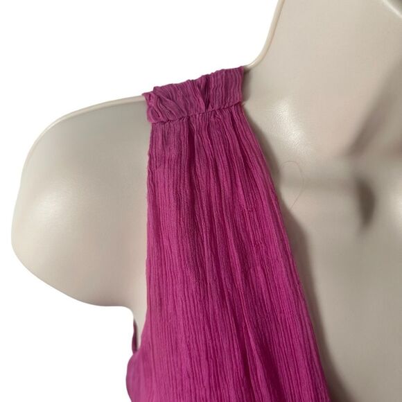 Saja Magenta Haze Y2K Silk Ruffle Tie Vintage Sleeveless Blouse - Picture 4 of 7